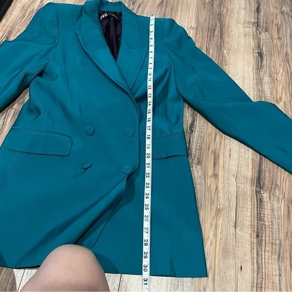 Zara Long Buttoned Blazer in Green Blue - Picture 12 of 16